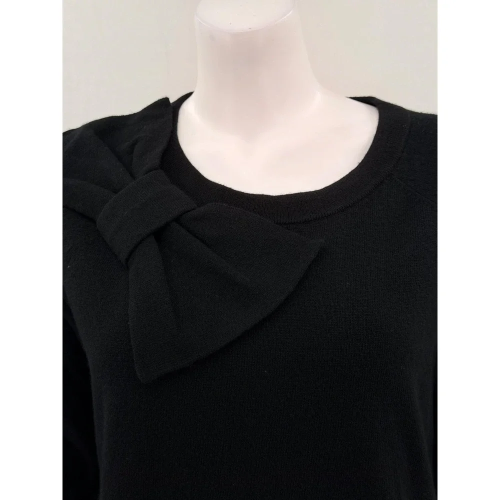 Kate Spade Sweater Women Medium Black Bow Knit Wool Modal Preppy Feminine Staple
